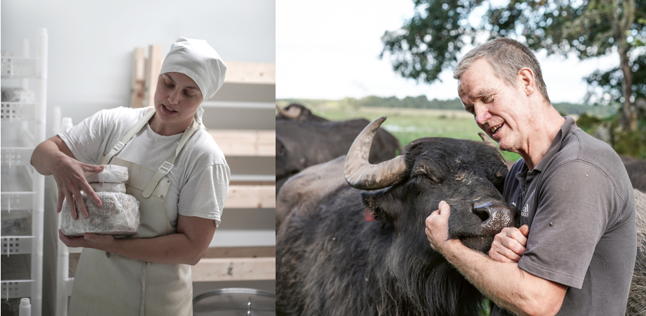 Bildkollage av Linda med ostar och kramgo buffel